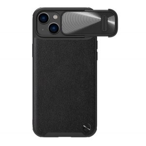 Protector de telefon din plastic NILLKIN CAMSHIELD LEATHER (rezistent mediu la socuri, panou din spate cu efect de piele ECO, protectie camera) NEGRU Apple iPhone 14