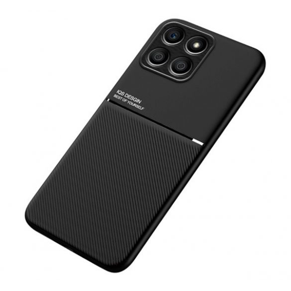 Protecție din plastic pentru telefon (cadru din silicon, rezistent la impact mediu, placă metalică încorporată, spate cu efect de piele, model cu dungi) negru Honor X6 (2022), Honor X8 5G, Honor 70 Lite 5G