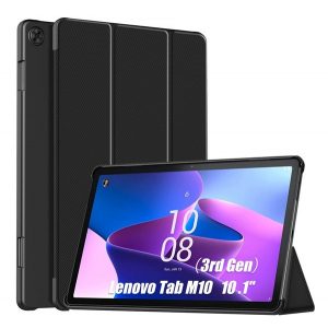 Husă stativă, efect piele (FLIP activ, deschidere laterală, funcție de suport pentru desktop TRIFOLD) negru Lenovo Tab M10 (TB-328)