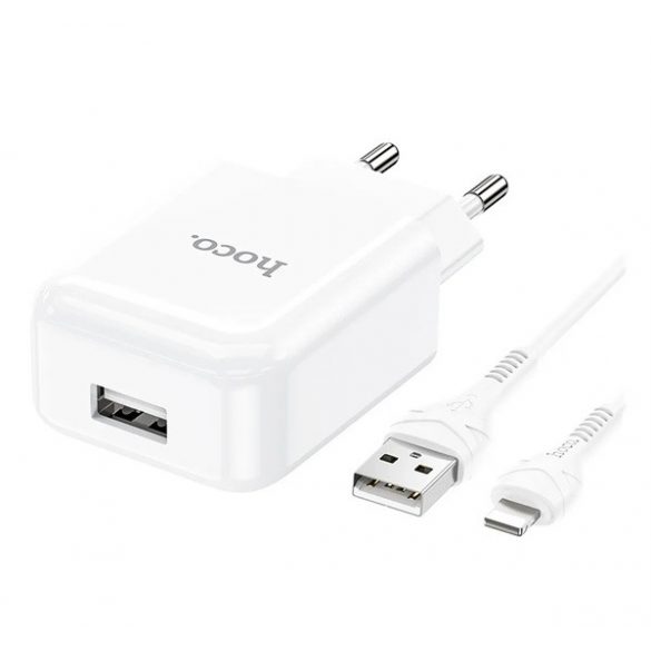 HOCO N2 încărcător priză USB (10W, încărcător rapid + cablu lightning) ALB