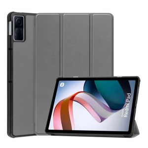 Husă stativă cu efect de piele (FLIP activ, deschidere laterală, funcție de titular de birou TRIFOLD) GREY Xiaomi Redmi Pad