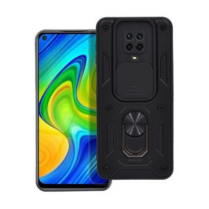 Defender protecțiede telefon din plastic (rezistent la șocuri, silicon interior, inel de reținere, protecțiede cameră) negru Xiaomi Redmi Note 9 Pro, Redmi Note 9S