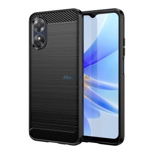 Protector de telefon din silicon (rezistență medie la impact, colț cu pernă de aer, periat, model carbon) NEGRU Oppo A17