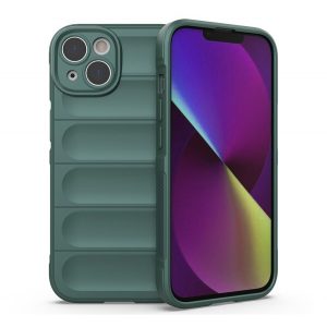 Protector de telefon din silicon (rezistență medie la impact, protecție pentru cameră, model 3D) VERDE ÎNCHIS Apple iPhone 14