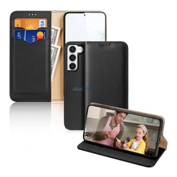 Husa DUX DUCIS HIVO in picioare, piele naturala (FLIP, deschidere laterala, functie suport de masa, suport card bancar, protectie RFID) NEGRU Samsung Galaxy S23 Plus (SM-S916)