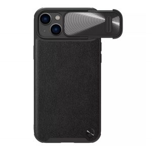 Protector de telefon din plastic NILLKIN CAMSHIELD LEATHER (rezistent mediu la șocuri, panou din spate cu efect de piele ECO, protecție pentru cameră) NEGRU Apple iPhone 14 Plus