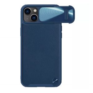 Protector de telefon din plastic NILLKIN CAMSHIELD LEATHER (rezistent mediu la șocuri, panou din spate cu efect de piele ECO, protecție pentru cameră) ALBASTRU ÎNCHIS Apple iPhone 14 Plus