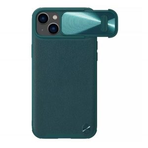 Protector de telefon din plastic NILLKIN CAMSHIELD LEATHER (rezistent mediu la șocuri, panou din spate cu efect de piele ECO, protecție pentru cameră) VERDE ÎNCHIS Apple iPhone 14