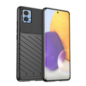 Silicon protecțiepentru telefon (rezistent la impact mediu, cu dungi, model convex) negru Motorola Moto E22i, Motorola Moto E22 (XT2239)