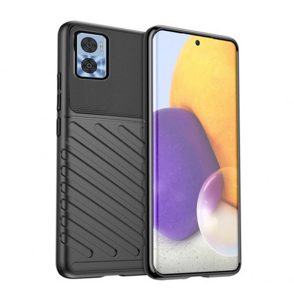 Silicon protecțiepentru telefon (rezistent la impact mediu, cu dungi, model convex) negru Motorola Moto E22i, Motorola Moto E22 (XT2239)