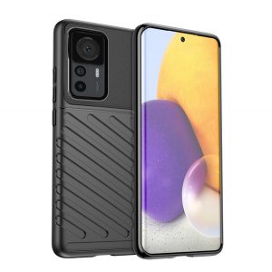 Protectie de telefon din silicon (rezistenta medie la impact, cu dungi, model convex) NEGRU Xiaomi 12T, Xiaomi 12T Pro