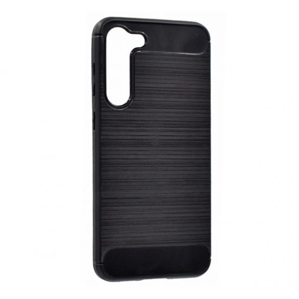 Protector de telefon din silicon (rezistență medie la impact, colț cu pernă de aer, periat, model carbon) NEGRU Samsung Galaxy S23 Plus (SM-S916)