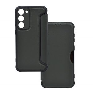 Carcasă în picioare, efect piele (FLIP, deschidere laterală, colț cu pernă de aer, protecție pentru cameră, model carbon) VERDE ÎNCHIS Samsung Galaxy S23 Plus (SM-S916)