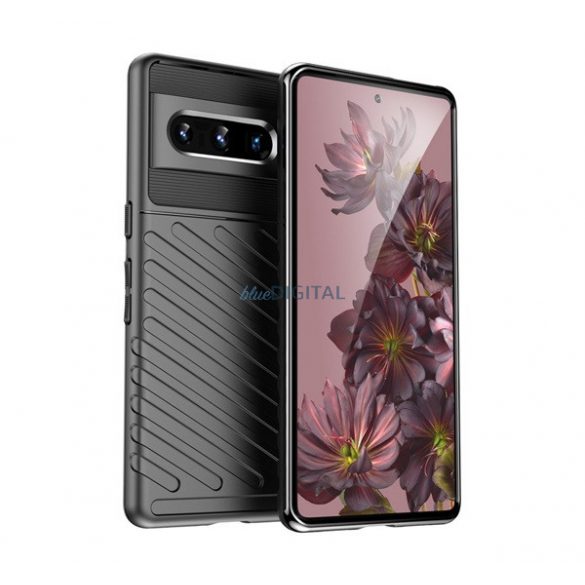 Protectie din silicon pentru telefon (rezistenta la impact mediu, cu dungi, model convex) NEGRU Google Pixel 7 Pro