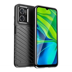 Protectie de telefon din silicon (rezistenta la impact mediu, cu dungi, model convex) NEGRU Xiaomi Redmi 10 5G