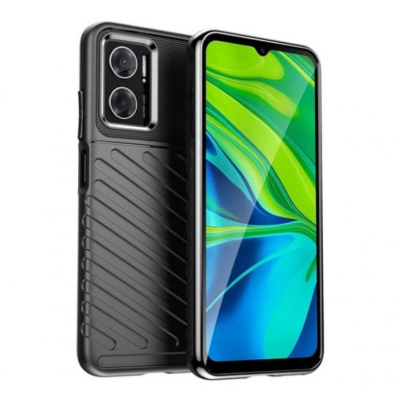 Protectie de telefon din silicon (rezistenta la impact mediu, cu dungi, model convex) NEGRU Xiaomi Redmi 10 5G