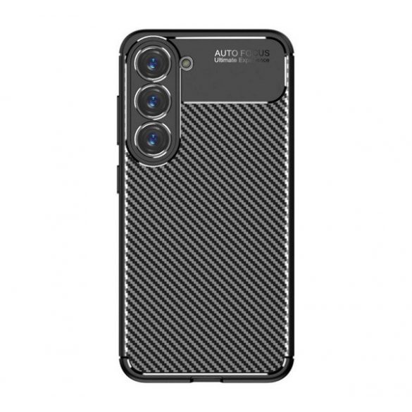 Protectie din silicon pentru telefon (rezistenta medie la impact, colt cu perna de aer, model carbon) NEGRU Samsung Galaxy S23 (SM-S911)