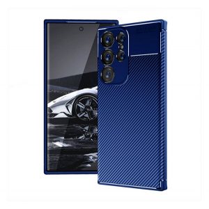 Protector de telefon din silicon (rezistență medie la impact, colț cu perne de aer, model carbon) ALBASTRU ÎNCHIS Samsung Galaxy S23 Ultra (SM-S918)