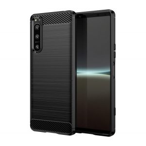 Protector de telefon din silicon (rezistență medie la impact, colț cu perne de aer, periat, model carbon) NEGRU Sony Xperia 5 IV (XQCQ54)