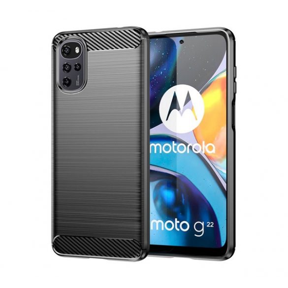 protecțiede telefon din silicon (rezistent la impact mediu, călcâi cu pernă de aer, model de carbon periat) negru Motorola Moto E32 (XT2227), Motorola Moto E32s (XT2229), Motorola Moto G22 (XT2231)