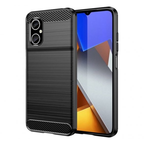 Protector de telefon din silicon (rezistenta la impact mediu, colt cu perna de aer, periat, model carbon) NEGRU Xiaomi Redmi 10 5G