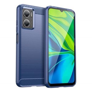 Protector de telefon din silicon (rezistență medie la impact, colț cu pernă de aer, periat, model carbon) ALBASTRU ÎNCHIS Xiaomi Redmi 10 5G