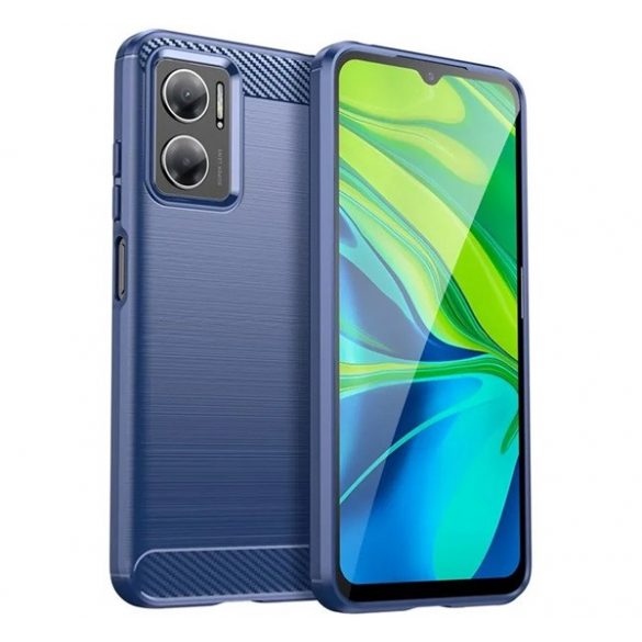 Protector de telefon din silicon (rezistență medie la impact, colț cu pernă de aer, periat, model carbon) ALBASTRU ÎNCHIS Xiaomi Redmi 10 5G