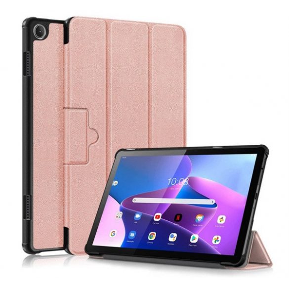 Carcasă în picioare, efect piele (FLIP activ, deschidere laterală, TRIFOLD, suport pentru desktop) ROSE GOLD Lenovo Tab M10 (TB-328)