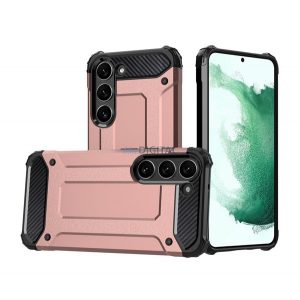 Protector de telefon din plastic Defender (rezistenta medie la impact, colt cu perna de aer, interior din silicon, efect metalic) ROSE GOLD Samsung Galaxy S23 (SM-S911)