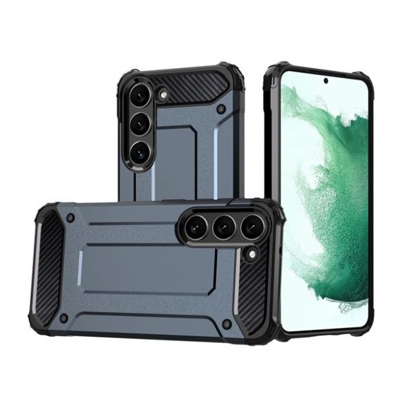 Protector de telefon din plastic Defender (rezistență medie la impact, colț cu pernă de aer, interior din silicon, efect metalic) ALBASTRU ÎNCHIS Samsung Galaxy S23 (SM-S911)