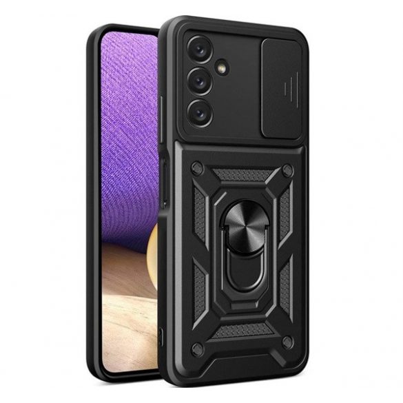 Protecție din plastic pentru telefon Defender (rezistență medie la impact, interior din silicon, inel suport telefon, protecție cameră foto) negru Samsung Galaxy A14 5G (SM-A146), Samsung Galaxy A14 4G (SM-A145)