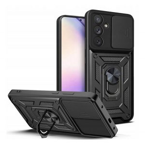 Protecție din plastic pentru telefon Defender (rezistență medie la impact, interior din silicon, inel suport telefon, protecție cameră foto) negru Samsung Galaxy A54 5G (SM-A546)