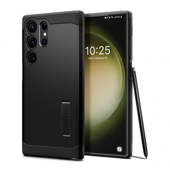 SPIGEN TOUGH ARMOR protecție din plastic pentru telefon (cadru din silicon, rezistență medie la impact, absorbție a șocurilor) negru Samsung Galaxy S23 Ultra (SM-S918)