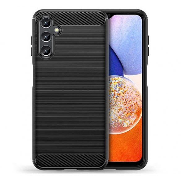 Silicon protecțiepentru telefon (rezistent la impact mediu, călcâi cu pernă de aer, periat, model de carbon) negru Samsung Galaxy A14 5G (SM-A146), Samsung Galaxy A14 4G (SM-A145)