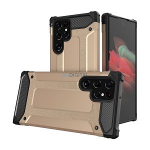 Protector de telefon din plastic Defender (rezistență medie la impact, colț cu pernă de aer, interior din silicon, efect metalic) GOLD Samsung Galaxy S23 Ultra (SM-S918)