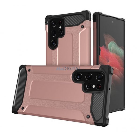 Protector de telefon din plastic Defender (rezistenta medie la impact, colt cu perna de aer, interior din silicon, efect metalic) ROSE GOLD Samsung Galaxy S23 Ultra (SM-S918)