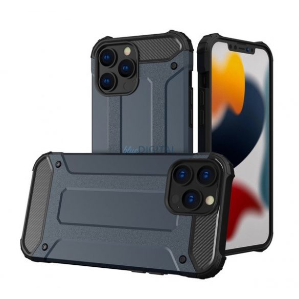 Protector de telefon din plastic Defender (rezistenta medie la impact, colt cu perna de aer, interior din silicon, efect metalic) ALBASTRU INCHIS Apple iPhone 14 Pro