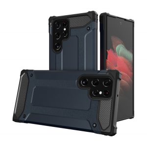 Protector de telefon din plastic Defender (rezistență medie la impact, colț cu pernă de aer, interior din silicon, efect metalic) ALBASTRU ÎNCHIS Samsung Galaxy S23 Ultra (SM-S918)