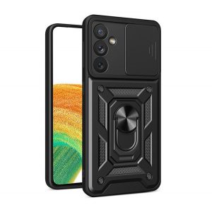 Protecție din plastic pentru telefon Defender (rezistență medie la impact, interior din silicon, inel suport pentru telefon, protecție cameră foto) negru Samsung Galaxy A34 5G (SM-A346)