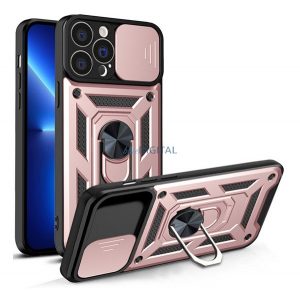 Protector de telefon din plastic Defender (rezistenta la impact mediu, interior din silicon, inel suport telefon, protectie camera) ROSE GOLD Apple iPhone 13 Pro