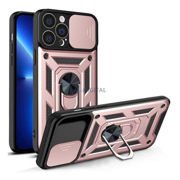 Protector de telefon din plastic Defender (rezistenta la impact mediu, interior din silicon, inel suport telefon, protectie camera) ROSE GOLD Apple iPhone 13 Pro