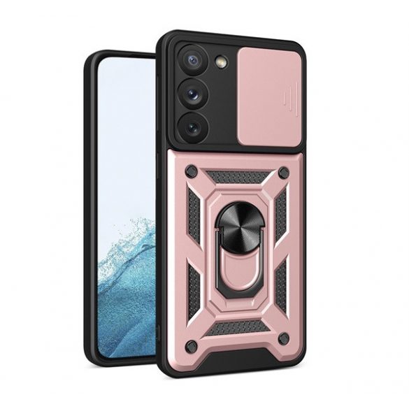 Protector de telefon din plastic Defender (rezistenta medie la impact, interior din silicon, inel suport telefon, protectie camera) ROSE GOLD Samsung Galaxy S23 (SM-S911)