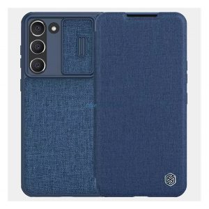 Husă NILLKIN QIN PRO în picioare, efect de țesătură (FLIP, deschidere laterală, suport card bancar, protecție pentru cameră) ALBASTRU ÎNCHIS Samsung Galaxy S23 Plus (SM-S916)