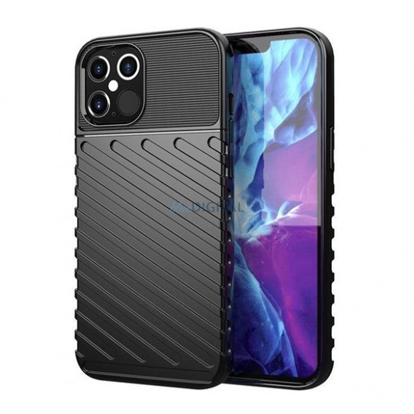 Protector de telefon din silicon (rezistenta la impact mediu, cu dungi, model convex) NEGRU Xiaomi 13