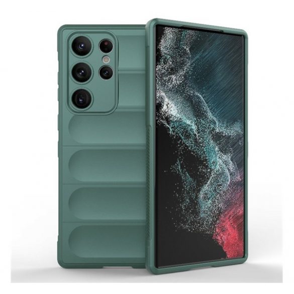 Protector din silicon pentru telefon (rezistență medie la impact, protecție pentru cameră, model 3D) VERDE ÎNCHIS Samsung Galaxy S23 Ultra (SM-S918)