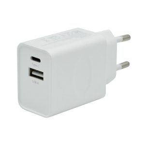 Încărcător de rețea USB+priză de tip C (33W, încărcător rapid) ALB