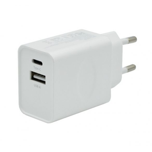 Încărcător de rețea USB+priză de tip C (33W, încărcător rapid) ALB