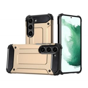 Protector de telefon din plastic Defender (rezistență medie la impact, colț cu pernă de aer, interior din silicon, efect metalic) GOLD Samsung Galaxy S23 Plus (SM-S916)