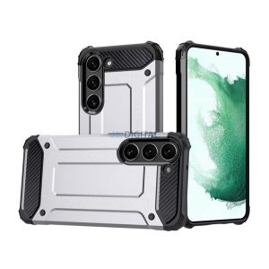 Protector de telefon din plastic Defender (rezistență medie la impact, colț cu pernă de aer, interior din silicon, efect metalic) ARGENTIU Samsung Galaxy S23 Plus (SM-S916)