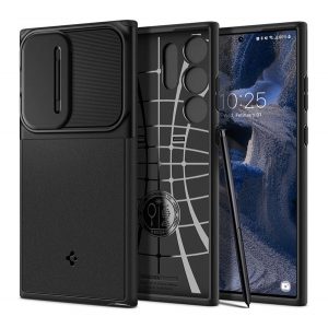 Protectie din plastic pentru telefon SPIGEN OPTIK ARMOR (cadru silicon, protectie camera) NEGRU Samsung Galaxy S23 Ultra (SM-S918)